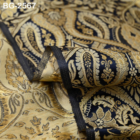 Black Brocade Fabric by Yard Historic Costume Indian Banarasi Wedding Dress Material Banaras Knee Length Coat Sewing Upholstery Drapery