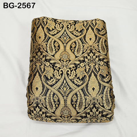 Black Brocade Fabric by Yard Historic Costume Indian Banarasi Wedding Dress Material Banaras Knee Length Coat Sewing Upholstery Drapery