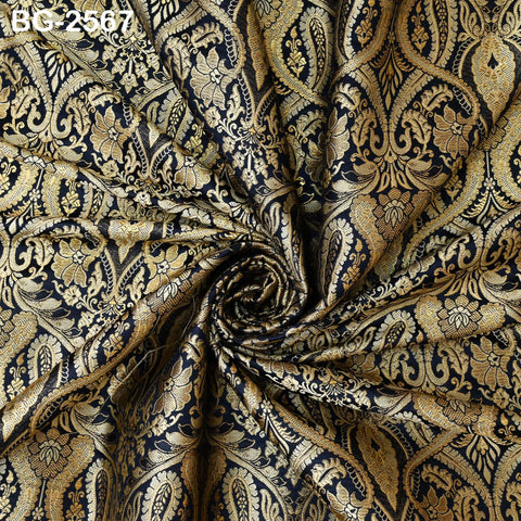 Black Brocade Fabric by Yard Historic Costume Indian Banarasi Wedding Dress Material Banaras Knee Length Coat Sewing Upholstery Drapery