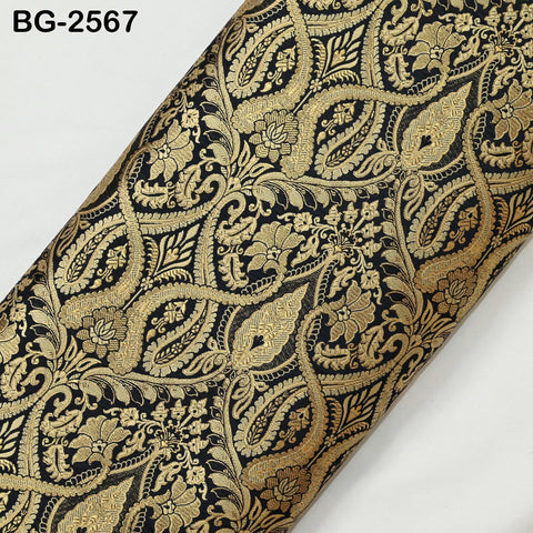 Black Brocade Fabric by Yard Historic Costume Indian Banarasi Wedding Dress Material Banaras Knee Length Coat Sewing Upholstery Drapery
