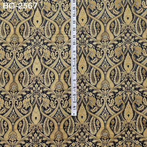 Black Brocade Fabric by Yard Historic Costume Indian Banarasi Wedding Dress Material Banaras Knee Length Coat Sewing Upholstery Drapery