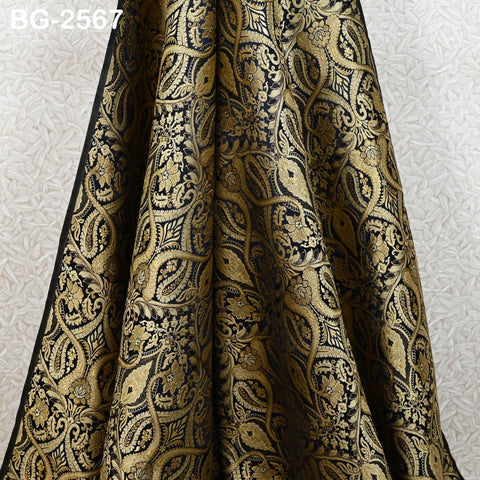 Black Brocade Fabric by Yard Historic Costume Indian Banarasi Wedding Dress Material Banaras Knee Length Coat Sewing Upholstery Drapery