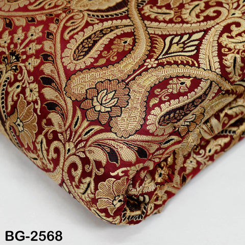 Maroon Brocade Fabric by Yard Historic Costume Indian Banarasi Wedding Dress Material Banaras Knee Length Coat Sewing Upholstery Drapery