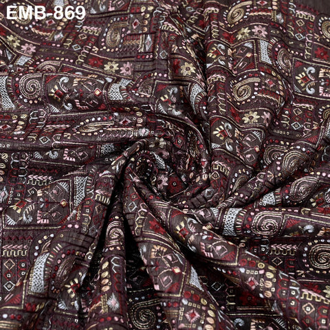 Brown Embroidered Fabric by the yard Sewing Crafting Embroidery Wedding Dresses Curtains Tote Bags Historical Costume Home Decor Upholstery