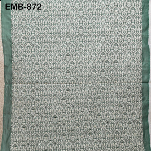 Green Embroidered Fabric by the yard Sewing Crafting Indian Embroidery Wedding Dress Blouses Blazer Victorian Costumes Cigarette Trousers