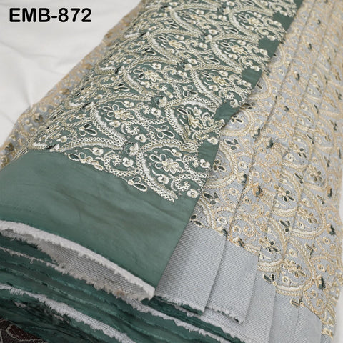 Green Embroidered Fabric by the yard Sewing Crafting Indian Embroidery Wedding Dress Blouses Blazer Victorian Costumes Cigarette Trousers