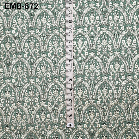 Green Embroidered Fabric by the yard Sewing Crafting Indian Embroidery Wedding Dress Blouses Blazer Victorian Costumes Cigarette Trousers