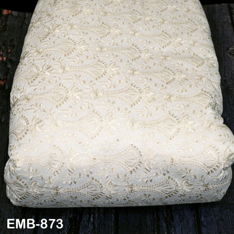 Ivory Embroidered Fabric by the yard Sewing DIY Crafting Embroidery Wedding Costumes Tote Bag Renaissance Dress Junk Journals Upholstery