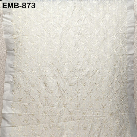 Ivory Embroidered Fabric by the yard Sewing DIY Crafting Embroidery Wedding Costumes Tote Bag Renaissance Dress Junk Journals Upholstery