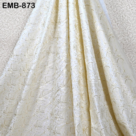 Ivory Embroidered Fabric by the yard Sewing DIY Crafting Embroidery Wedding Costumes Tote Bag Renaissance Dress Junk Journals Upholstery