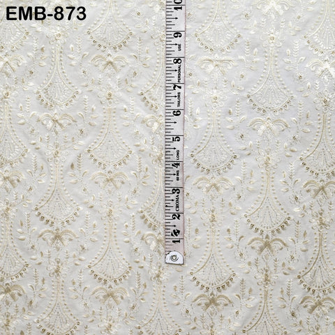 Ivory Embroidered Fabric by the yard Sewing DIY Crafting Embroidery Wedding Costumes Tote Bag Renaissance Dress Junk Journals Upholstery