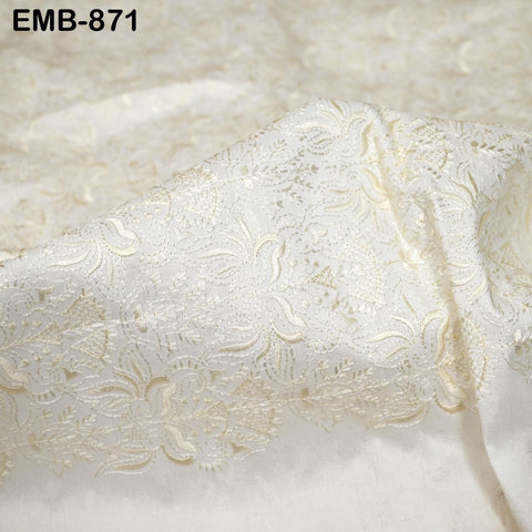 Ivory Embroidered Fabric by the yard Sewing DIY Crafting Embroidery Wedding Costumes Tote Bag Renaissance Dress Junk Journals Upholstery