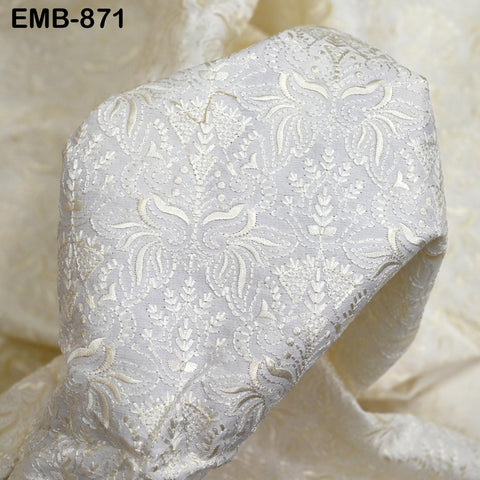 Ivory Embroidered Fabric by the yard Sewing DIY Crafting Embroidery Wedding Costumes Tote Bag Renaissance Dress Junk Journals Upholstery