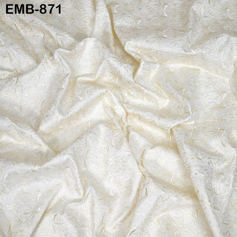 Ivory Embroidered Fabric by the yard Sewing DIY Crafting Embroidery Wedding Costumes Tote Bag Renaissance Dress Junk Journals Upholstery