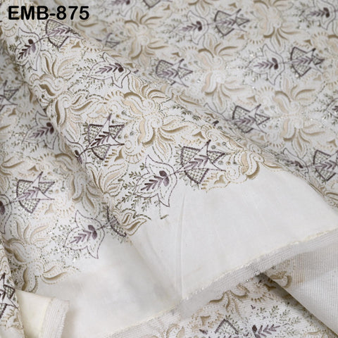 Ivory Embroidered Fabric by the yard Sewing Crafting Indian Embroidery Dresses Costumes Regency Reticules Victorian Handbags Junk Journals