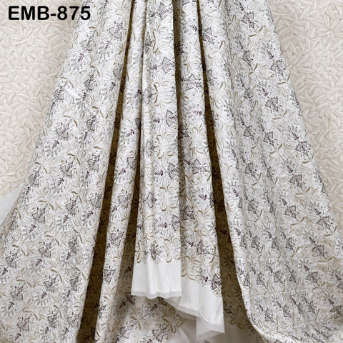 Ivory Embroidered Fabric by the yard Sewing Crafting Indian Embroidery Dresses Costumes Regency Reticules Victorian Handbags Junk Journals