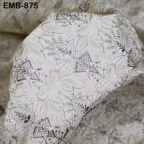 Ivory Embroidered Fabric by the yard Sewing Crafting Indian Embroidery Dresses Costumes Regency Reticules Victorian Handbags Junk Journals