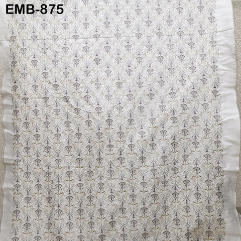 Ivory Embroidered Fabric by the yard Sewing Crafting Indian Embroidery Dresses Costumes Regency Reticules Victorian Handbags Junk Journals