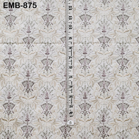 Ivory Embroidered Fabric by the yard Sewing Crafting Indian Embroidery Dresses Costumes Regency Reticules Victorian Handbags Junk Journals