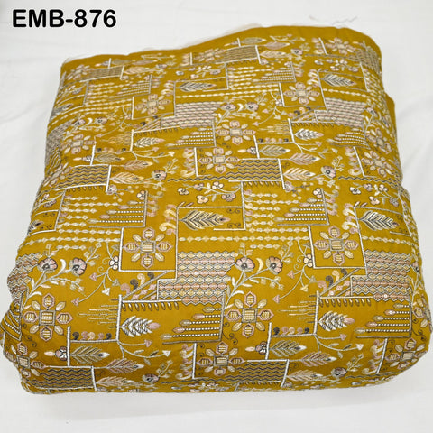 Yellow Embroidered Fabric by the yard Sewing Crafting Indian Embroidery Wedding Dress Blouses Blazer Victorian Costumes Cigarette Trousers