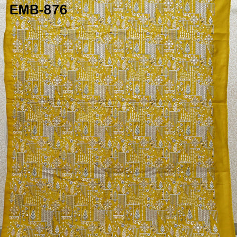 Yellow Embroidered Fabric by the yard Sewing Crafting Indian Embroidery Wedding Dress Blouses Blazer Victorian Costumes Cigarette Trousers