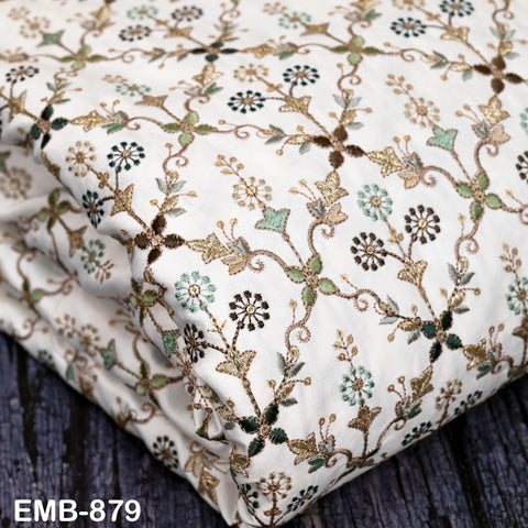 White Embroidered Fabric by the yard Sewing DIY Crafting Embroidery Wedding Costumes Dolls Tote Bag Renaissance Dress Home Decor Upholstery