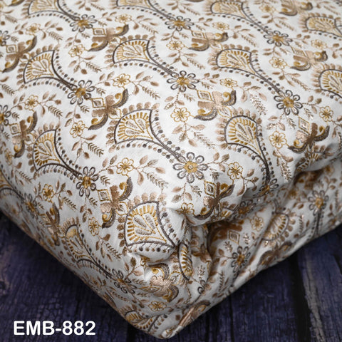 Beige Embroidered Fabric by the yard Sewing Crafting Indian Embroidery Dresses Costumes Regency Reticules Victorian Handbags Junk Journals