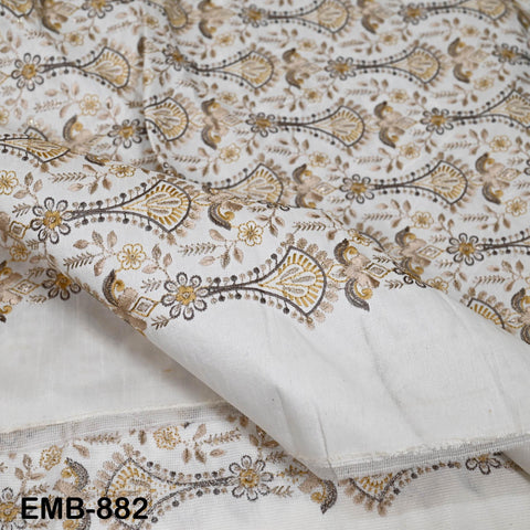 Beige Embroidered Fabric by the yard Sewing Crafting Indian Embroidery Dresses Costumes Regency Reticules Victorian Handbags Junk Journals
