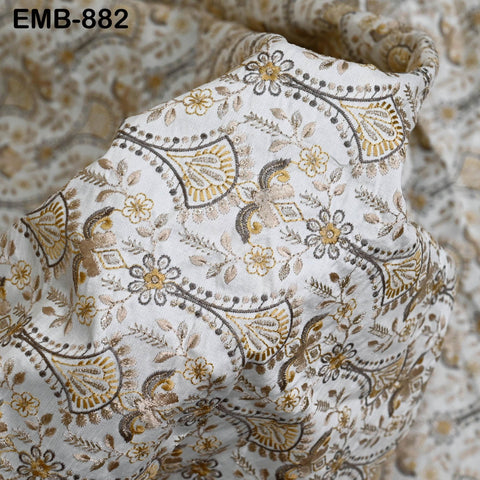 Beige Embroidered Fabric by the yard Sewing Crafting Indian Embroidery Dresses Costumes Regency Reticules Victorian Handbags Junk Journals