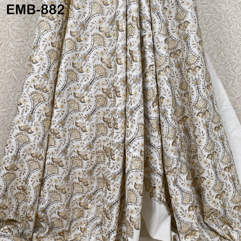 Beige Embroidered Fabric by the yard Sewing Crafting Indian Embroidery Dresses Costumes Regency Reticules Victorian Handbags Junk Journals