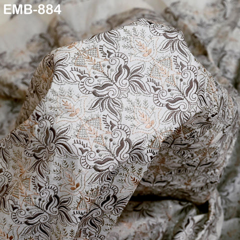 Ivory Embroidered Fabric by the yard Sewing Crafting Indian Embroidery Dresses Costumes Regency Reticules Victorian Handbags Junk Journals