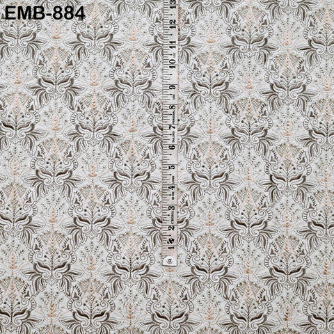 Ivory Embroidered Fabric by the yard Sewing Crafting Indian Embroidery Dresses Costumes Regency Reticules Victorian Handbags Junk Journals