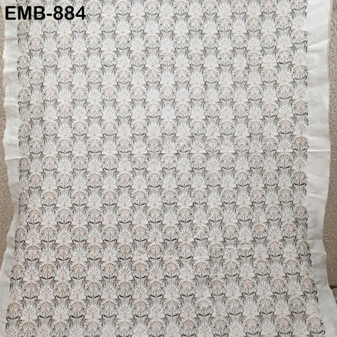 Ivory Embroidered Fabric by the yard Sewing Crafting Indian Embroidery Dresses Costumes Regency Reticules Victorian Handbags Junk Journals