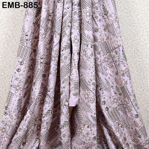Onion Pink Embroidered Fabric by the yard Sewing DIY Crafting Indian Embroidery Wedding Dress Blouses Blazer Victorian Costumes Trousers