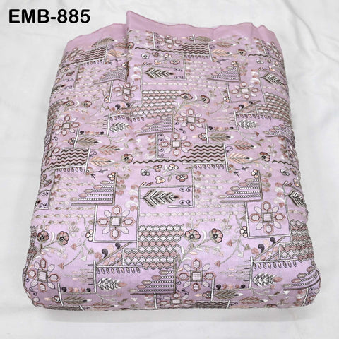 Onion Pink Embroidered Fabric by the yard Sewing DIY Crafting Indian Embroidery Wedding Dress Blouses Blazer Victorian Costumes Trousers