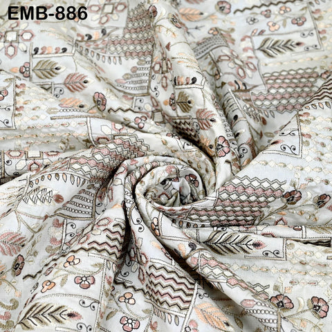 Ivory Embroidered Fabric by the yard Sewing Crafting Indian Embroidery Wedding Dress Blouses Blazer Victorian Costumes Cigarette Trousers