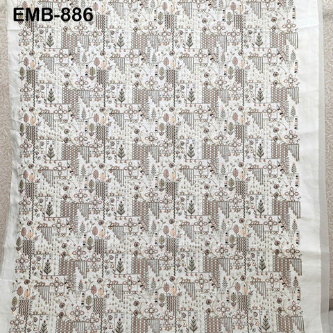 Ivory Embroidered Fabric by the yard Sewing Crafting Indian Embroidery Wedding Dress Blouses Blazer Victorian Costumes Cigarette Trousers