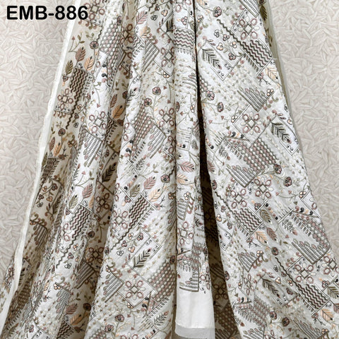 Ivory Embroidered Fabric by the yard Sewing Crafting Indian Embroidery Wedding Dress Blouses Blazer Victorian Costumes Cigarette Trousers
