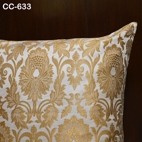 Gold Brocade Cushion Cover: Luxury Silk Pillow Sham
