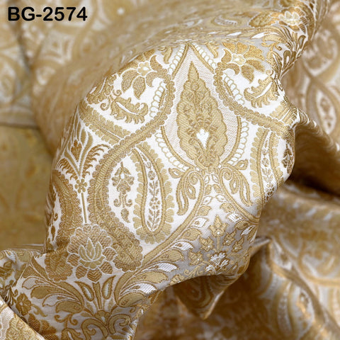 Indian Brocade Wedding Dress Bridesmaid Banarasi Fabric by Yard Costumes Renaissance Dress Marie Antoinette Ivory Gold Short Jackets Textile