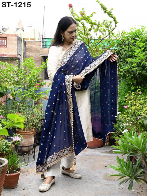 Navy Blue Georgette Designer Dupatta for women Bridal Wedding lehenga Chunni/Veil Sequin Scarf Indian Ethnic Dresses Stole Gift Bridesmaid