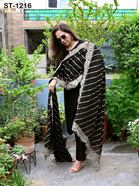 Black Chiffon Designer Silk Dupatta for women, Bridal Wedding lehenga Chunni/Veil Sequin Scarf Indian Ethnic Dress Stole Gift Bridesmaid