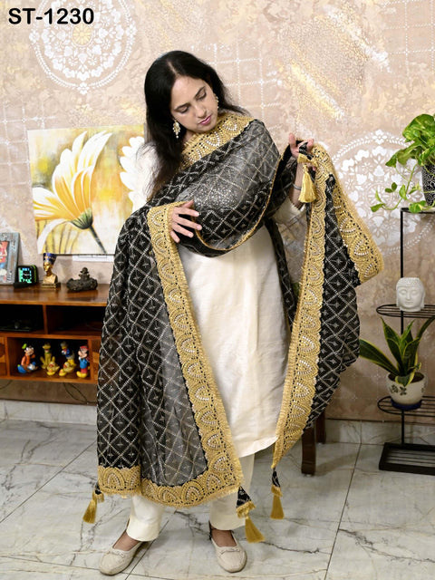 Black Organza Designer Dupatta for women Bridal Wedding lehenga Chunni/Veil Beads Sequin Scarf Indian Ethnic Dress Stole Gift Bridesmaid