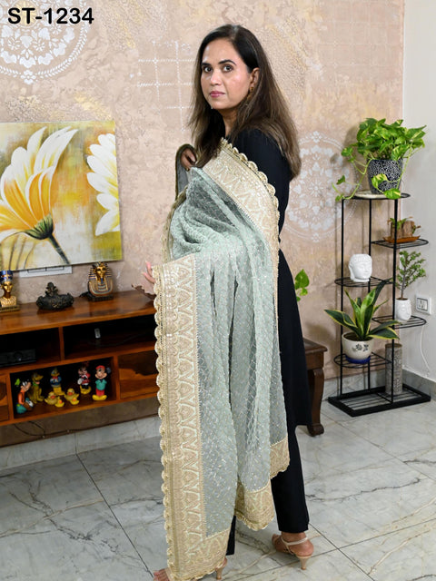 Mint Green Organza Designer Dupatta Women Bridal Wedding lehenga Chunni/Veil Beads Sequin Scarf Indian Ethnic Dress Stole Gift Bridesmaid