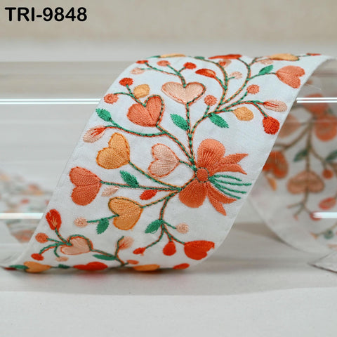 9 Yard Peach Embroidery Ribbons 6cm Indian Sari Border Embroidered Crafting Sewing Tablecloth Lampshade Making Home Decor Costumes Trimmings