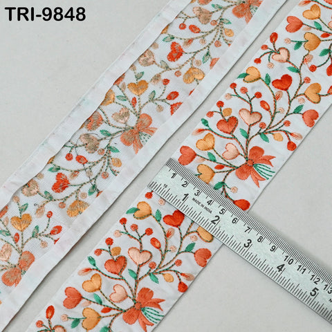 9 Yard Peach Embroidery Ribbons 6cm Indian Sari Border Embroidered Crafting Sewing Tablecloth Lampshade Making Home Decor Costumes Trimmings