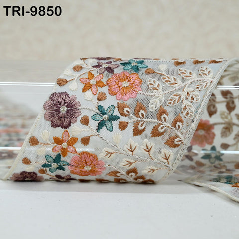 9 Yard Embroidery Ribbon 9cm Fabric Trim Embroidered Border DIY Crafting Sewing Indian Tote Bags Theatrical Costumes Holiday Ornaments Ivory