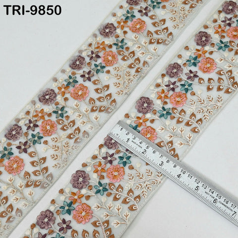 9 Yard Embroidery Ribbon 9cm Fabric Trim Embroidered Border DIY Crafting Sewing Indian Tote Bags Theatrical Costumes Holiday Ornaments Ivory