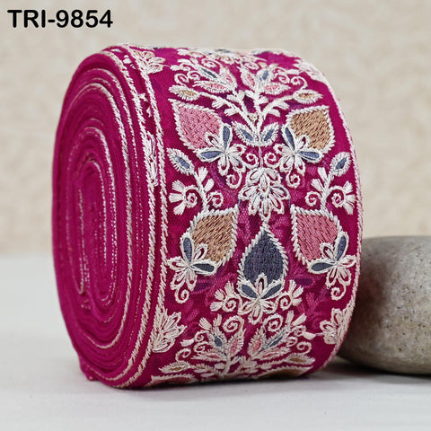 9 Yard Embroidery Ribbons Trim Embellishment Embroidered Saree Border Theatrical Costumes Crafting Sew Holidays Wreaths Decor Fuchsia 8cm