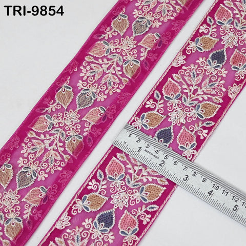 9 Yard Embroidery Ribbons Trim Embellishment Embroidered Saree Border Theatrical Costumes Crafting Sew Holidays Wreaths Decor Fuchsia 8cm